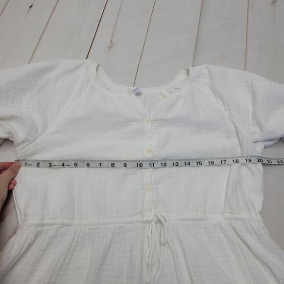 Old navy gauze white puff sleeve mini dress button front boho bridal - Picture 4 of 8